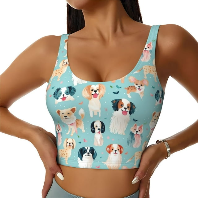 Balery Colorful Dog Pattern Racerback Sports Bras for Women - Padded Seamless High Impact Support for Yoga Gym Workout Fitness-Small