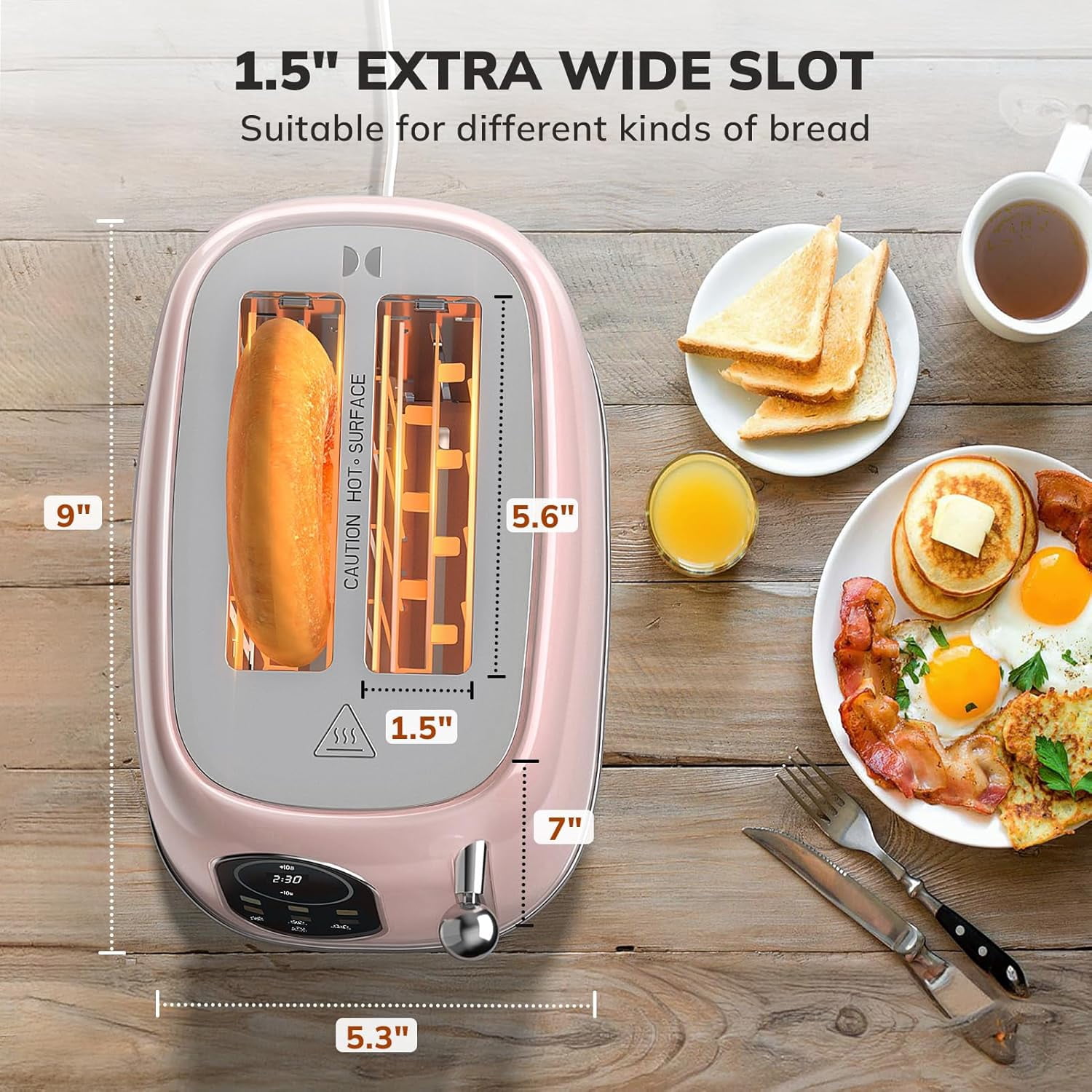 Smart Touch Screen Toaster 2 Slice, Retro Wide Slot Stainless Steel Toaster with 6 Browning Levels, Reheat & Defrost, for Bagel, Toast, Bread, Removable Crumb Tray, Black