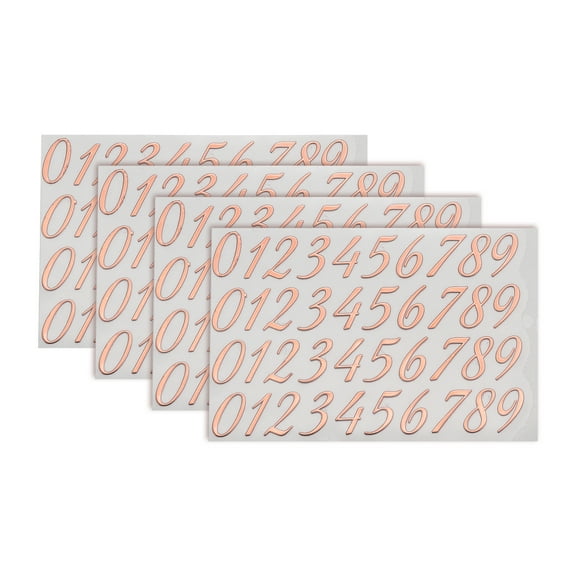 4 Sheets Number Stickers 0.39" 3D Mini Number Stickers Alloy Self Adhesive Number Stickers (Rose Gold)