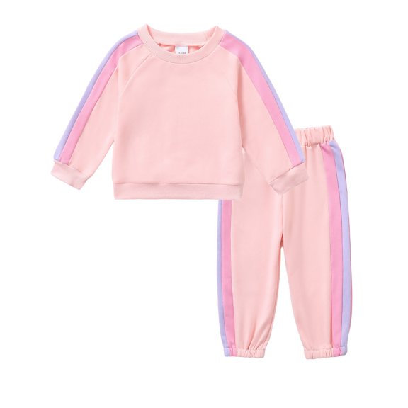 Toddler Girls Clothes 3T Girls Fall Winter Pant Sets 4T Girls Long Sleeve Sweatshirt Top Side Striped Pants 2PCS Clothing Set Pink
