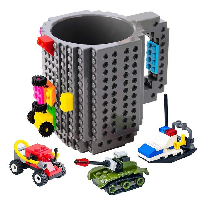 Taza De Ladrillo Incorporada, Taza De Café Novedad Divertida Compatible Con Lego, Taza De Bloques De Construcción Diy Creativa Gris. Afortunado Sencillez