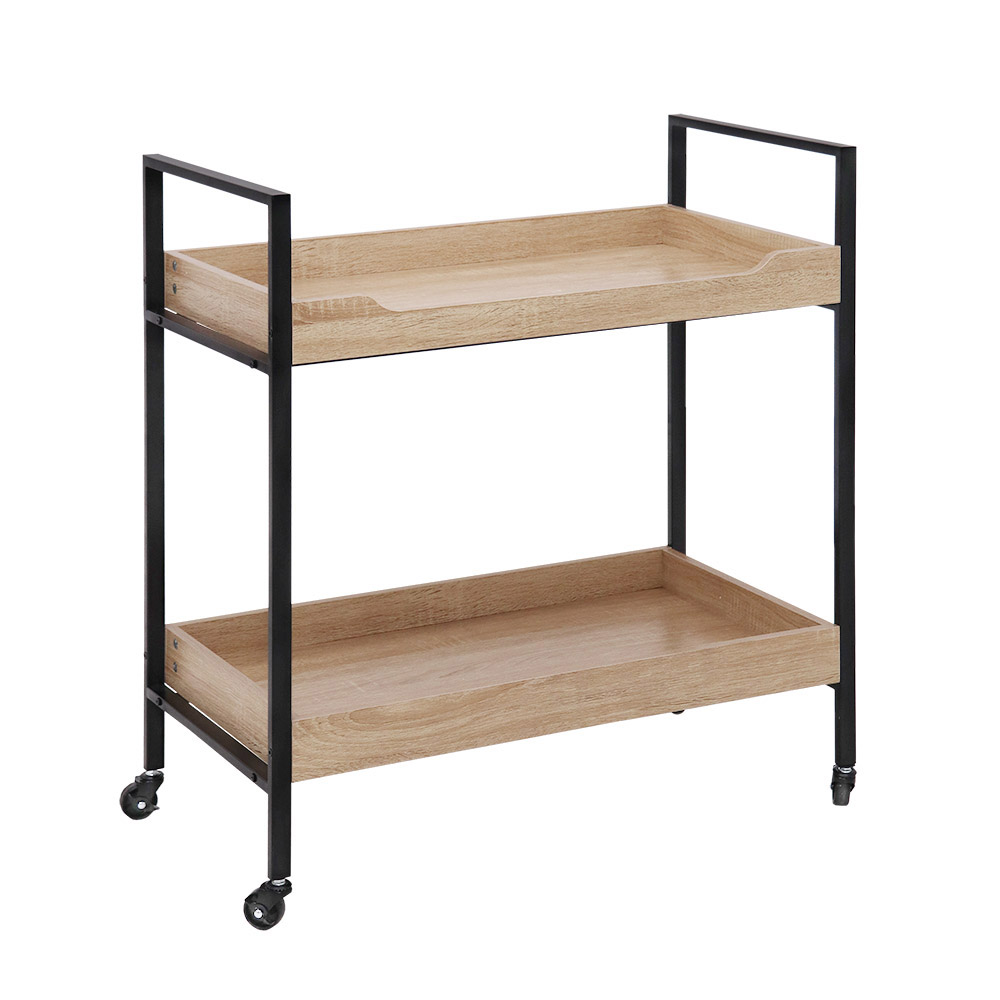 Abble White Oak Manufactured Wood Kitchen Serving Cart Metal Bar Cart with Caster Wheels