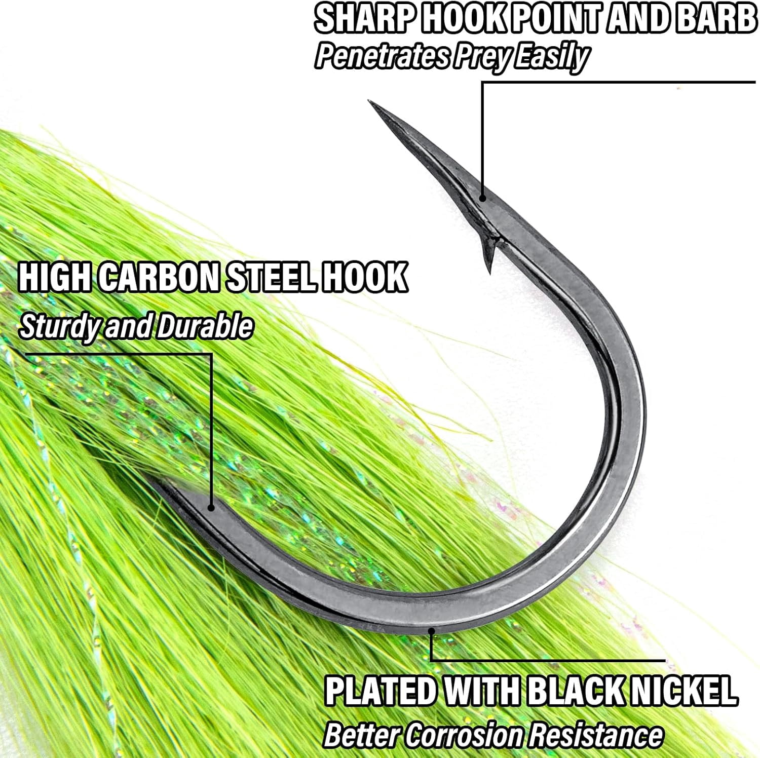 5-Pack Bucktail Jigs Hair Jigs Saltwater Freshwater Fishing Bucktail Lures Surf Fishing Jig Heads White Luminous Chartreuse Swimbait Jig for Bass Flounder Striper Bluefish Halibut Redfish