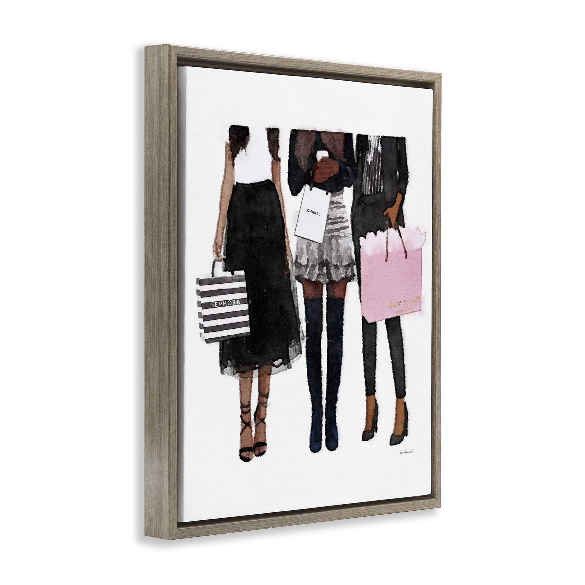 Stupell Industries Fashion Models Glam Watercolor Beauty & Fashion Painting Brown Floater Framed Canvas Art Print Wall Art, 25 x 31