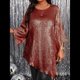 thumbnail image 5 of Blusa Holgada con Cuello Redondo y Mangas de Puntos, Dobladillo Irregular, Talla Grande 2025 para Mujer Rojo Púrpura XXXL, 5 of 8