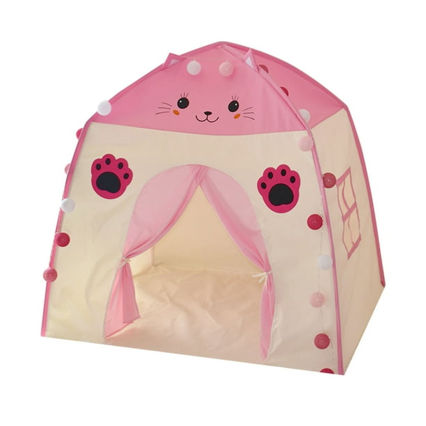 Castillo de princesas Injueey Tienda de juegos fácil montaje Estimula la imaginación Casa de juegos duradera para niños gato rosa 210D