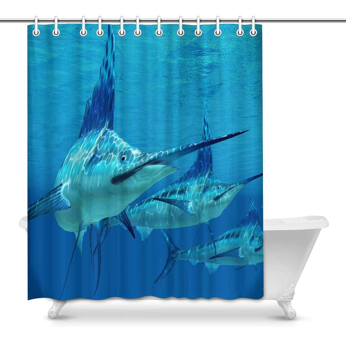 MKHERT Funny Marlin Attack Ayu Fish in Ocean House Decor Shower Curtain for Bathroom Decorative
