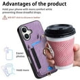 thumbnail image 2 of ShellTech for iPhone 16 Plus Retro PU Leather Wallet Case with Card Holder Ring Stand RFID Function Credit Card Slot with Ring Stand Protective Cover Wrist Strap,Purple, 2 of 10