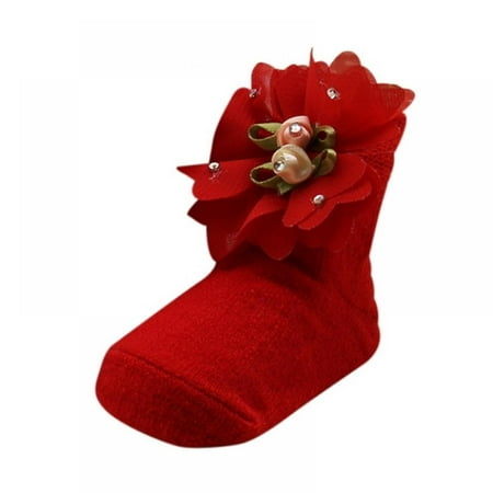 

GOODLY Infant Baby Girls Soft Cotton Socks NewBorn Anti Slip Lace Flower Ankle Socks School Party Wedding Socks Toddler 0-12 Months
