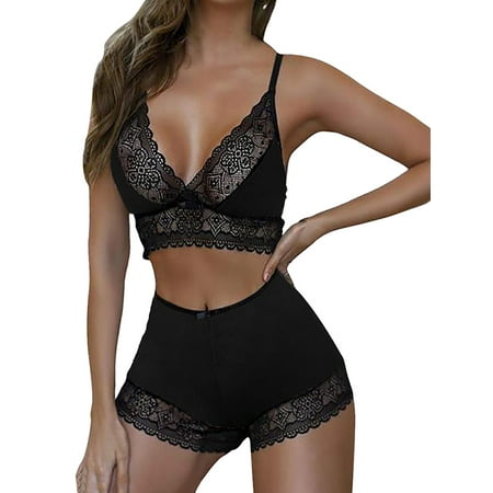 

Enjiwell Womens 2pcs Lingerie Set Bralete Bra Boyshort Underwear Pajamas Sleepwear