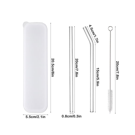 Beautynvta Reusable Glass Straws, Set of 1 Straight and 1 Bent with 1 Cleaning Brush, Clear Glass Straws for Shakes, Coffee, Juice, Sodas, Milk, Tea, Cocktails