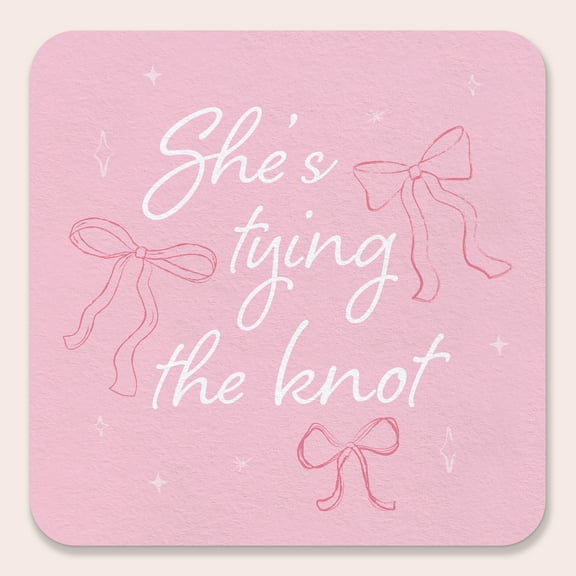 Big Dot of Happiness 25 Ct She's Tying the Knot Drink Coasters, 4-Inch Disposable Square Paper Coasters for Pink Bows Bridal and Bachelorette Party