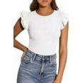thumbnail image 4 of PRETTYGARDEN Womens Summer Crew Neck T Shirts Trendy Ruffle Sleeve Slim Fit Knit Going Out Tops Casual Spring Clothes, 4 of 10
