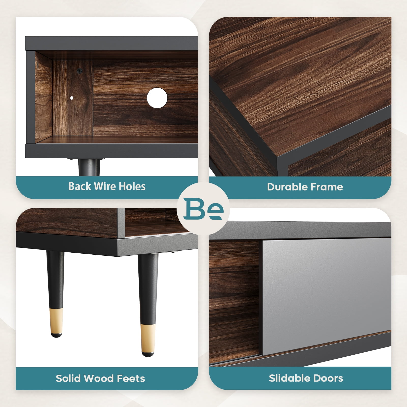 Bestier 80 inch Mid Century Modern TV Stand, 2 in 1 Reversible Entertainment Center with Storage and Sliding Doors, Ancona Walnut