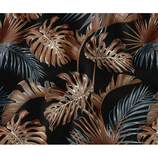 Soimoi 56 Inch Wide Polyester Canvas Fabric By 5 Yard - Leaves Pattern - Black - Water-Resistant Outdoor & Upholstery Material