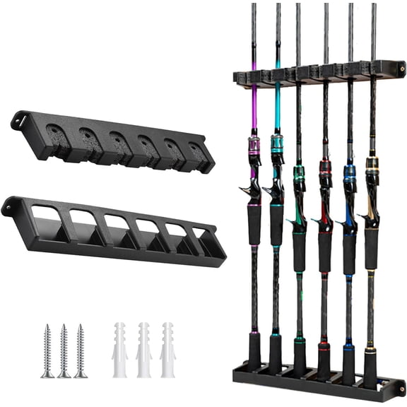 Fishing Rod Holder,Organizer Wall Mount 6 vertical/Horizontal for Fishing Rod Holders,Vertical Fishing Pole Storage Rack for Garage