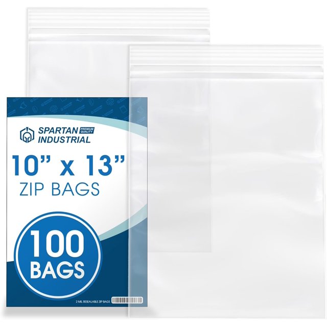 Spartan Industrial - 10" X 13" (100 Count) Quart Clear Reclosable Zip Plastic Poly Bags with Resealable Lock Seal Zipper - 2 Mil