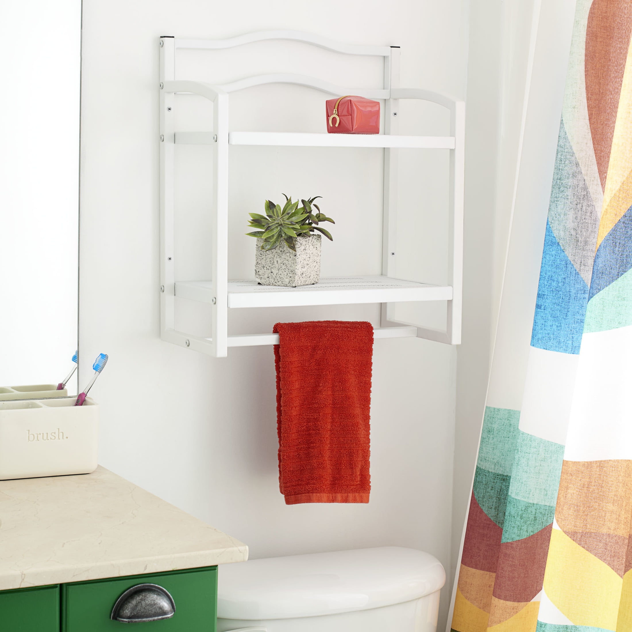 Household Essentials 2-Tier Metal Wall Mount Bathroom Storage Rack, White