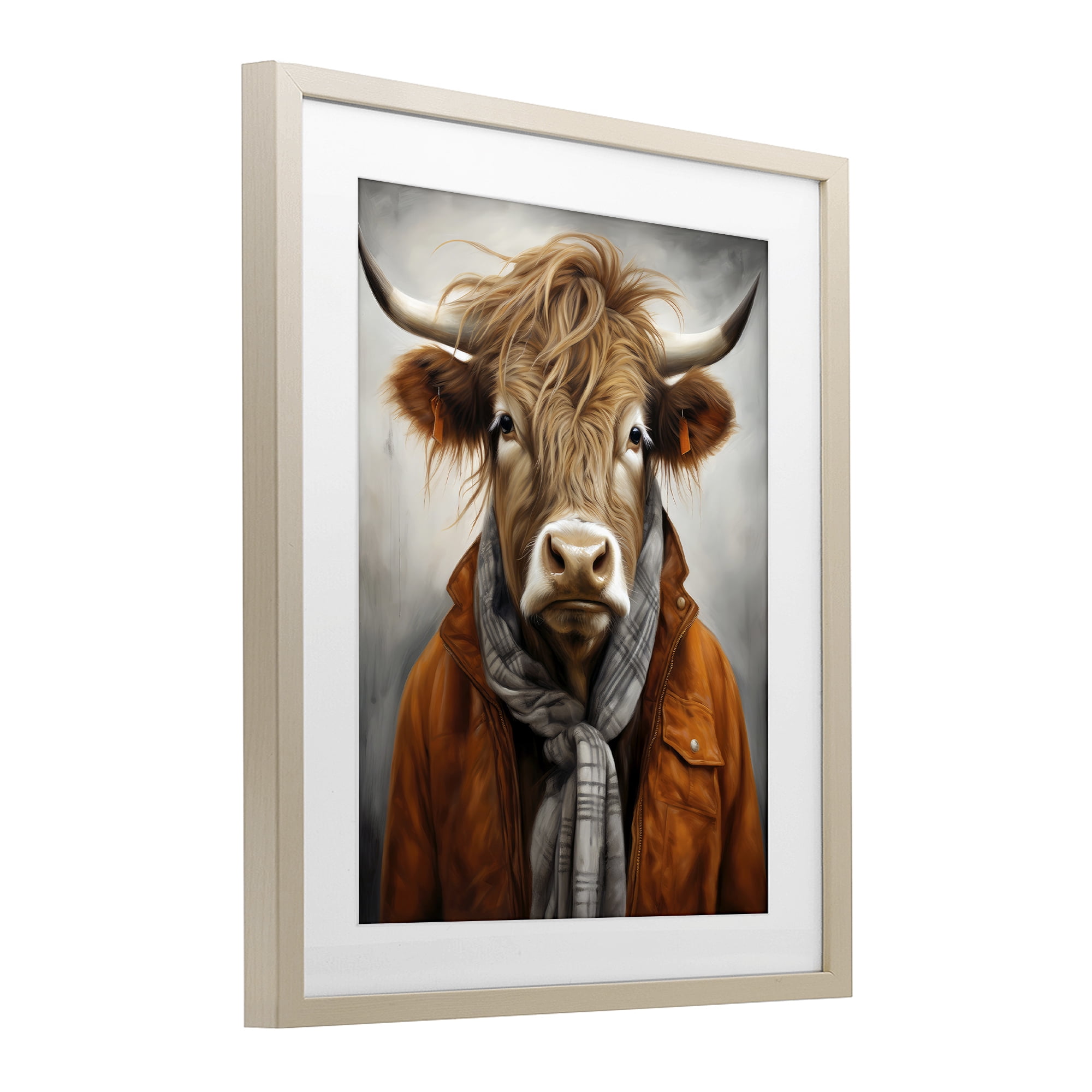 Stupell Industries Buster Bull Horn Portrait Birch Framed Print Under Glass, design by Ray Powers