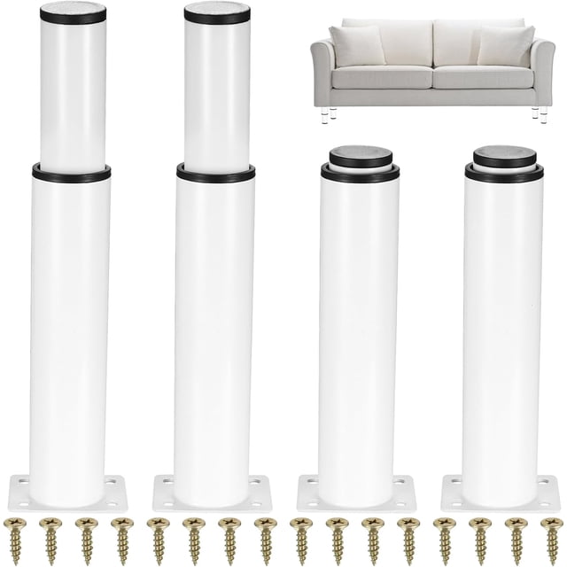 4 White Metal Table Legs 25-43 cm, Adjustable Leg, Coffee Table Leg, Adjustable Table Leg, Furniture Legs, Kit Includes Screwdriver and Screws