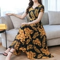 thumbnail image 4 of Lady Fashion Floral Print Tight Waist Large Swing V-Neck Short Sleeve Maxi Dress, 4 of 8
