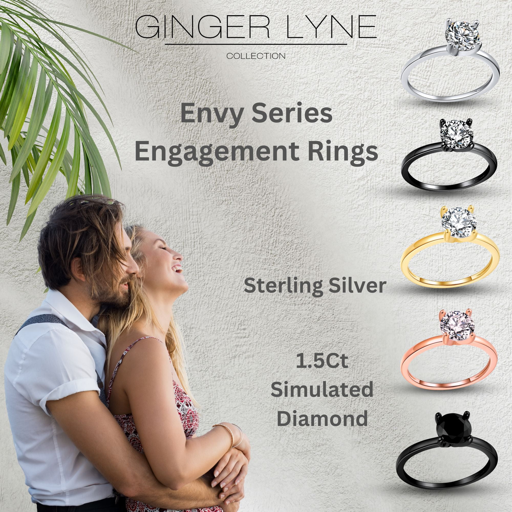 Envy Solitaire 1.25 Ct Engagement Ring for Women Promise Ring for Her Cubic Zirconia Sterling Silver Ginger Lyne