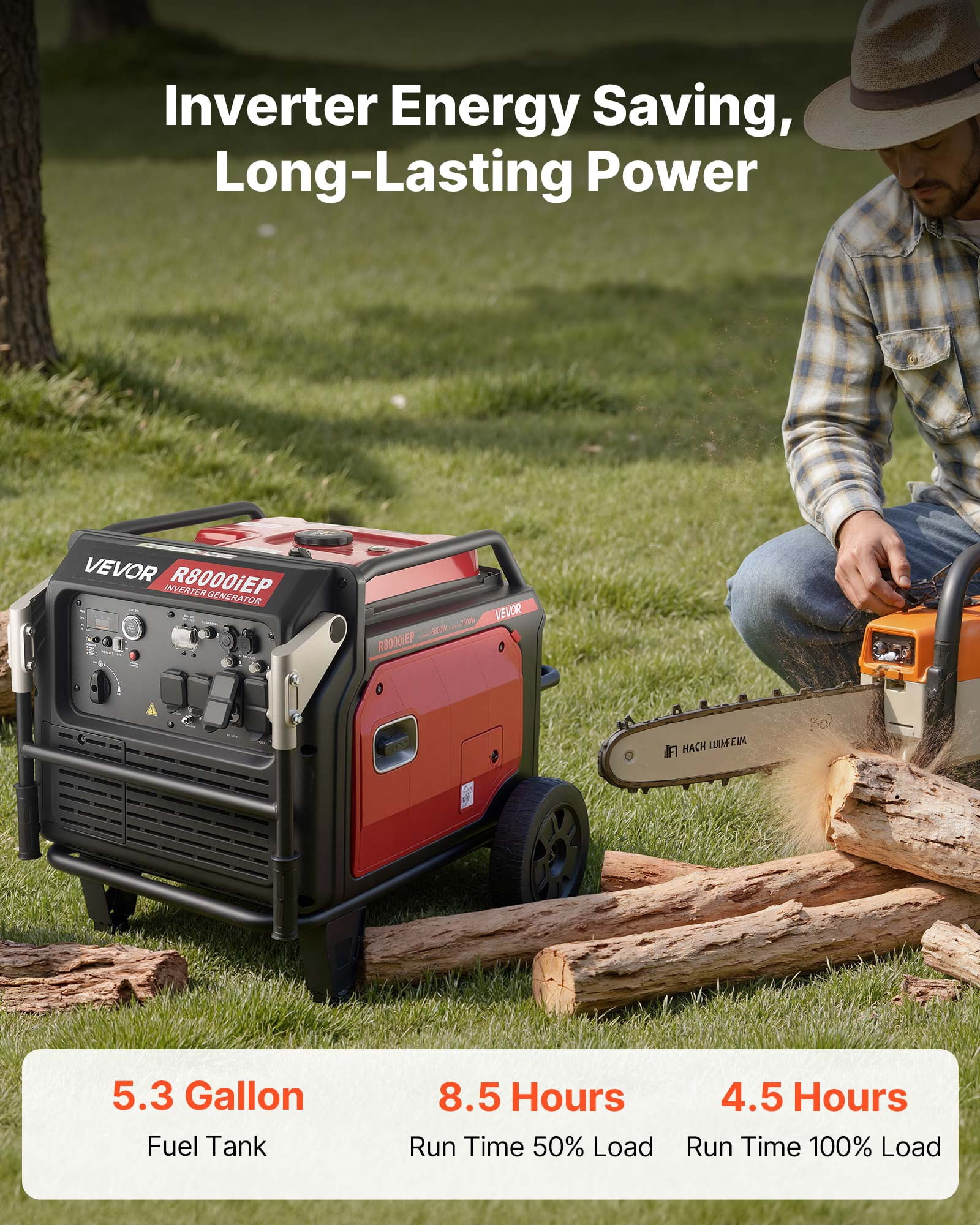 VEVOR Inverter Generator, 10000W Peak Watt 6800W Operating Watt,Quiet Inverter Generator, Remote Start Inverters Generators for Home Outdoor, Gas Powered, Stable Power, CO Sensor, RV Ready 1A &2.1A O