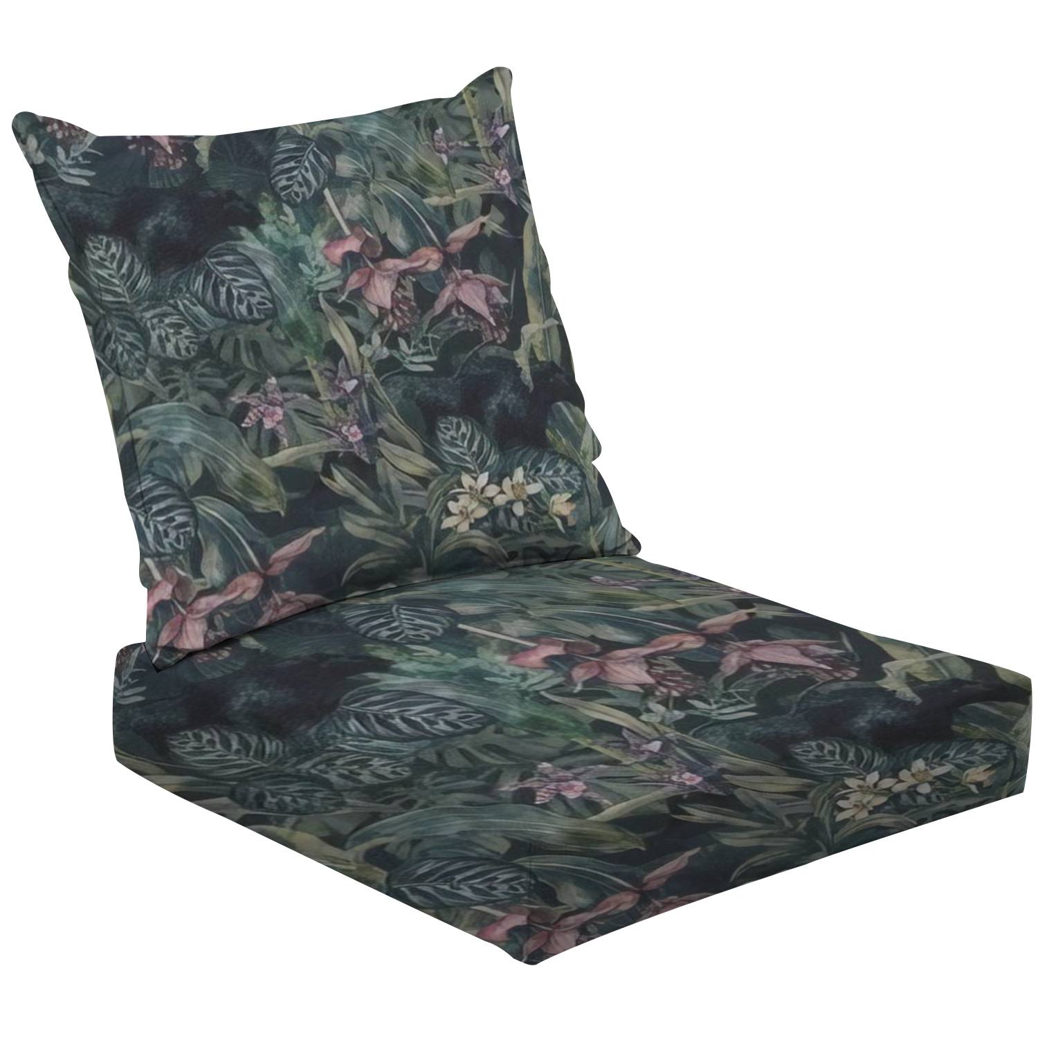 2Piece Deep Seating Cushion Set Tropical leaves bananas panther orchid