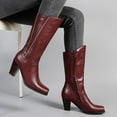 thumbnail image 4 of Bnwani Womens Boots Winter Fashion Toe Square Zipper High-Heel Thick Chunky High Mid-Calf Casual Solid Boot Red Size 6, 4 of 9