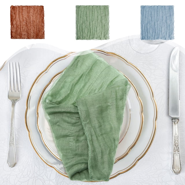 Servilletas Bohemi Wrinklle Frusto - Decoración de mesa plisada de 20x20 pulgadas para bodas y fiestas, poliéster ligero, set de 1 pulgada azul/naranja/verde