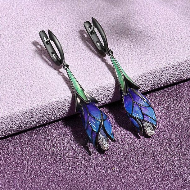 Pendientes de tulipán de esmalte de plata esterlina para mujer de Taian - Pendientes de mujer Colgantes delicados Flores moradas Joyería fina de moda Esmalte hecho a mano ShuxiuWang 8390605244070