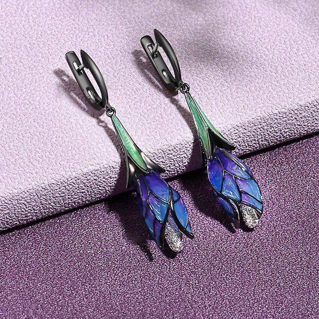 Pendientes de tulipán de esmalte de plata esterlina para mujer de Taian - Pendientes de mujer Colgantes delicados Flores moradas Joyería fina de moda Esmalte hecho a mano ZefeiWu 8390606881786