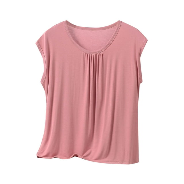 Yuyuzo Hauts de Pyjama pour Femmes Grande Taille, Chandails à Manches Cap, Col Ras du Cou, Haut Plissé de Base Superposé, Doux et Confortable, Tenue de Détente
