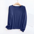 thumbnail image 2 of larppty Women Lightweight Pajamas Tops Long Sleeve Plain Lounge T-Shirt Crewneck Soft Pajama Shirts Sleep Tunics Tee (Dark Blue, M), 2 of 5
