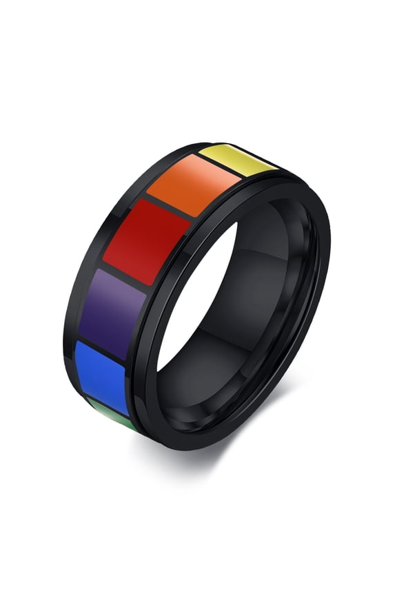 Rotatable Ring For Men Women Rainbow Gay LGBT Pride Couple Unisex Ring Stainless Steel