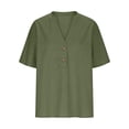 thumbnail image 6 of Women's Relaxed Fit V Neck Short Sleeve Solid Pullover Top Comfy Breathable Soft Casual Daily Wear Weekend Outfits | CSEONE,Army Green L, 6 of 7