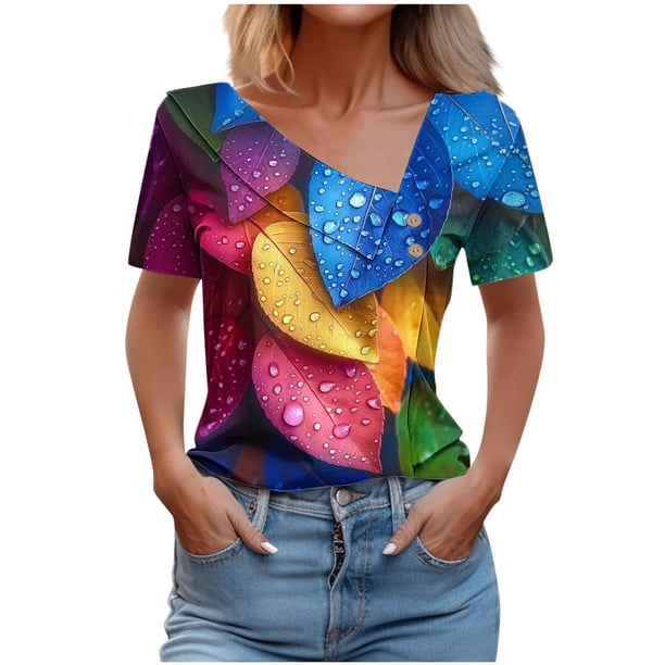 Top de Verano de las Mujeres, Cuello en V Moda Casual de Manga Corta Blusa, Primavera Y Verano Ligero Top