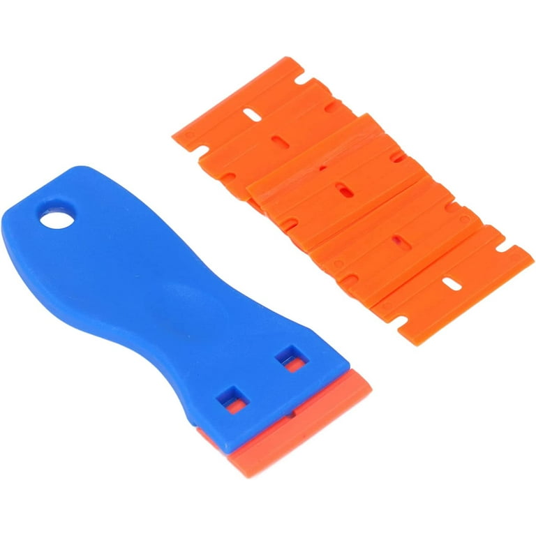 HELEMAN Plastic Razor Blade Scraper 2 Pack Scraper Tool with 100 Pack Plastic Razor Blades Decal Sticker Remover Scraper Tool for Auto Window Tint VIN