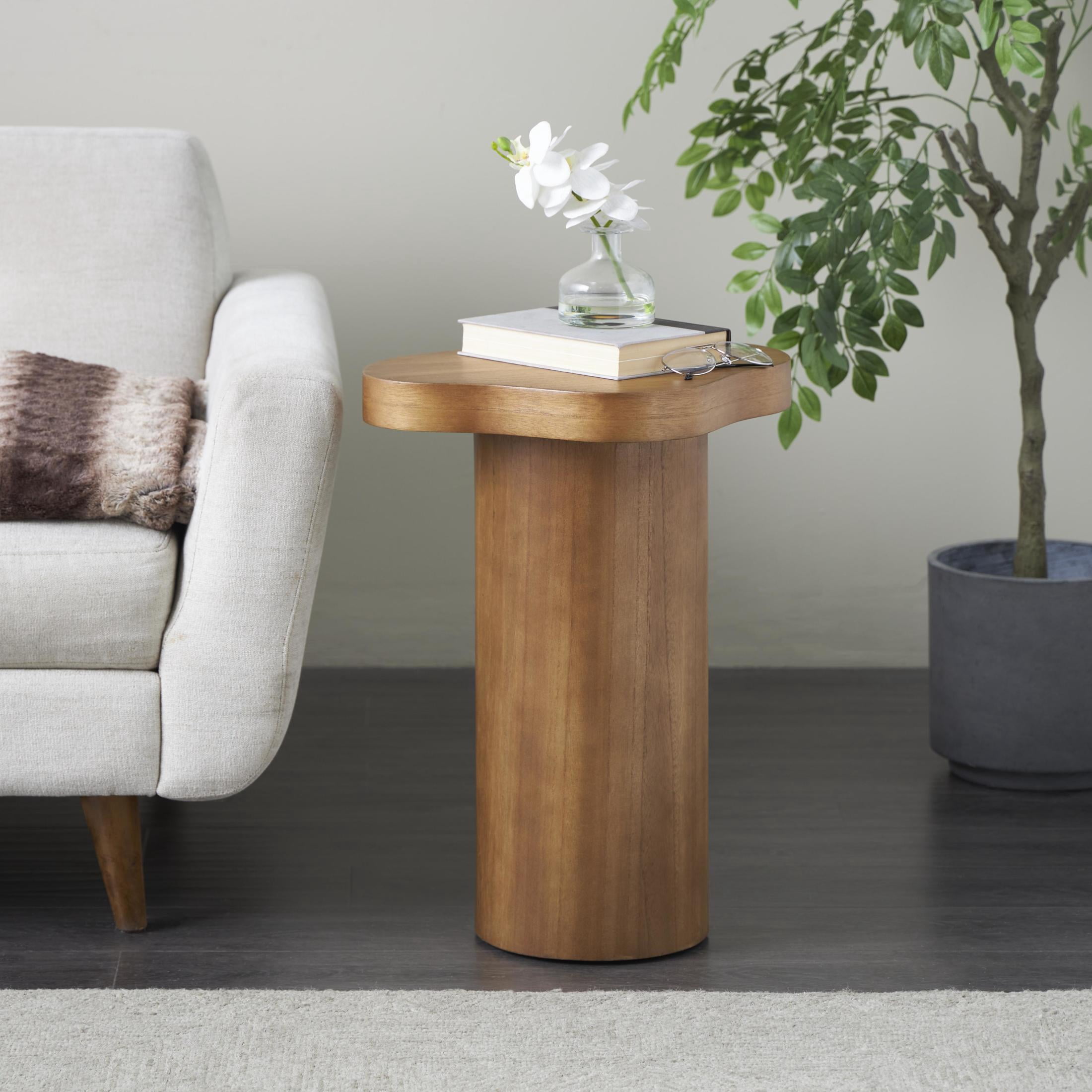DecMode 15" x 23" Brown Wood Pedestal Accent Table with Rounded Square Top, 1-Piece