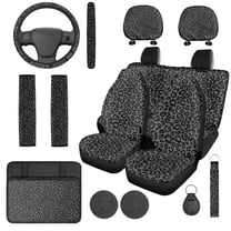 Uorisanigo Gray Leopard Print 14 Pack Car Seat Covers Sets Steering Wheel Cover and Center Console Cover Car Headrest Cover Auto Seat Belt Cover Water Cup Pad Comfortable Fit Car SUV