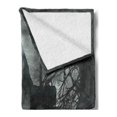 thumbnail image 2 of Gothic Soft Flannel Fleece Blanket, Full Moon over Medieval Building Ruins at Night Dark Scary Backdrop Middle Ages Image, Cozy Plush for Indoor and Outdoor Use, 70" x 90", Blue Grey, by Ambesonne, 2 of 5