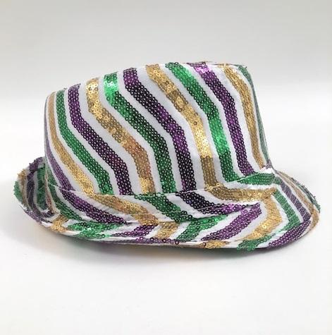 Gold Sequins Stripes on White Fedora 
