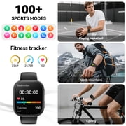 Mingwear 1.85-inch Smart Watch, compatible with Android and iPhone devices, with fitness tracker, answer/make calls/100+ sports modes, IP68 waterproof fitness watch (Black)