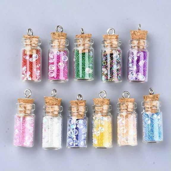 U8MO 10pcs Glass Wishing Bottle Pendant Decorations Rhinestone Dangle Charms 28~29mm