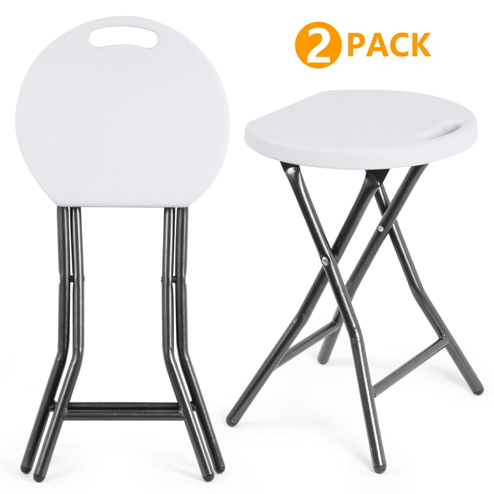 Portable White Folding Stools Heavy Duty 18-Inch Plastic Backless