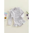 thumbnail image 3 of Suealasg Toddler Girls One Piece Swimsuits Kids Girls Long Sleeve Floral Plaid Print Jumpsuit Swimwear Infant Girls Summer Sun Protection Bathing Suit Beachwear, 3 of 9