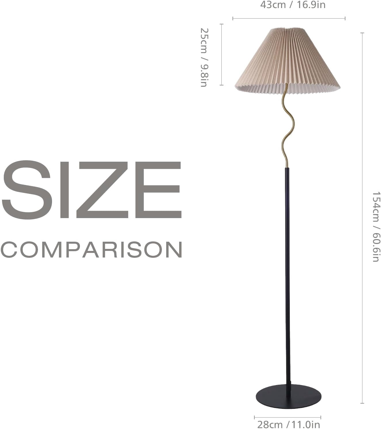 KUNJOULAM Modern Pleated Floor Lamp, Black Pole Floor Lamps, Simple Design Tall Lamp with Adjustable Beige Lampshade, Standing Lamp for Living Room, Bedroom, Office, Home (Without Bulb)