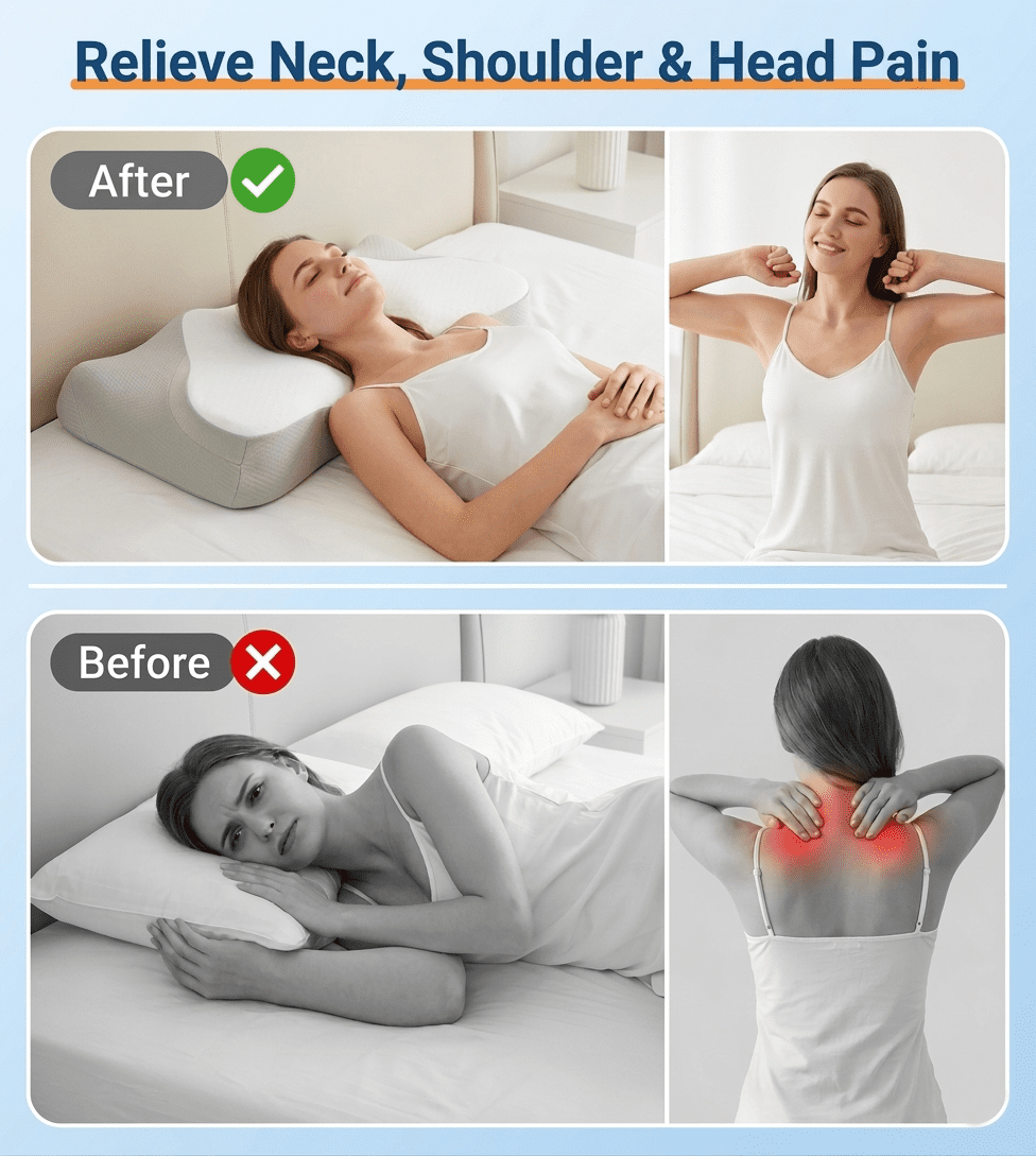 KAIPARA Cervical Neck Pillow for Pain Relief, Ergonomic Memory Foam Bed Pillow for Sleeping, Cooling Contour Pillow for Side Back Stomach Sleepers