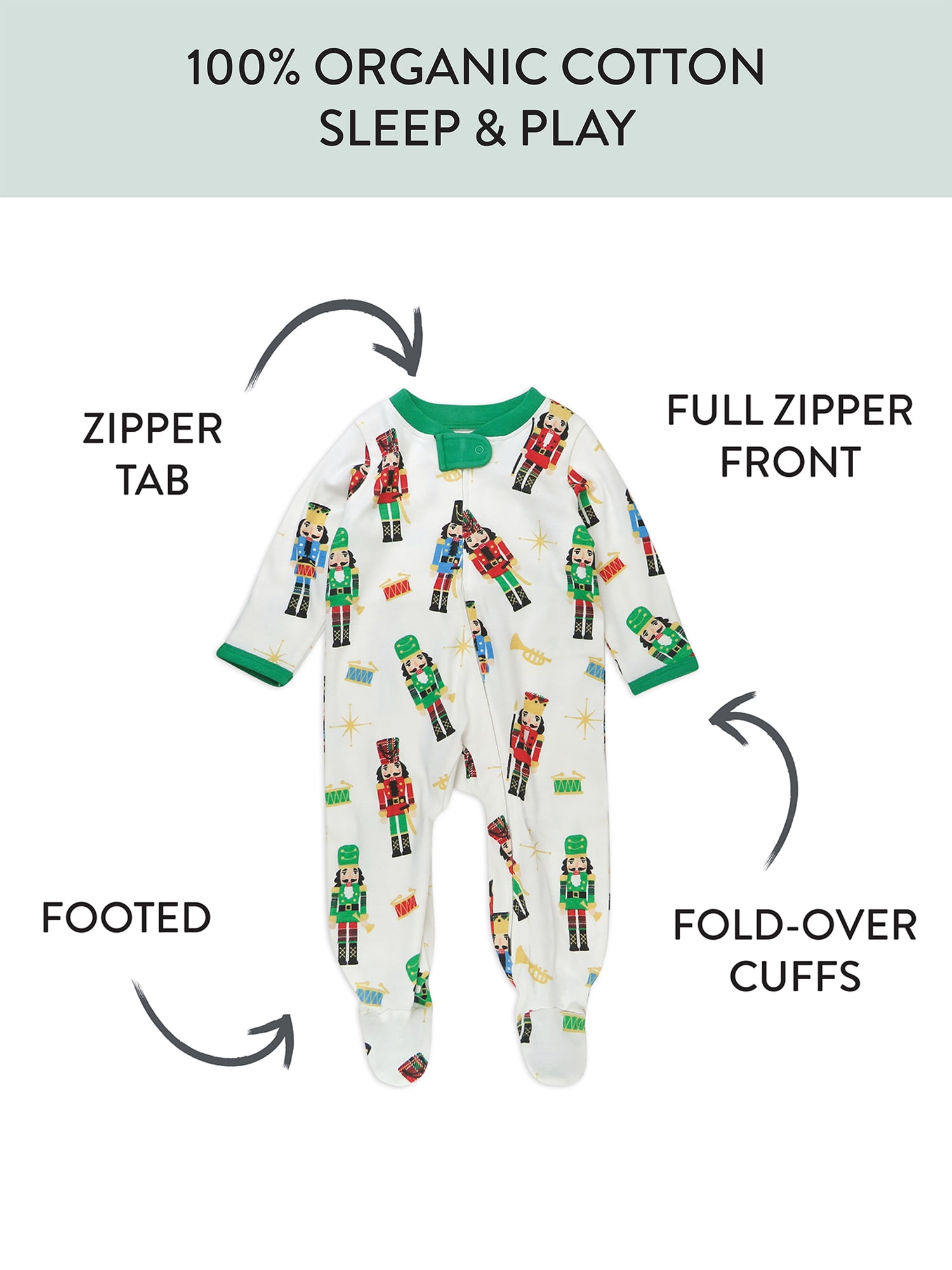 Honest Baby Clothing Organic Cotton Boy or Girl Long Sleeve Christmas Sleep N Play, Newborn to 9 Months