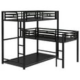thumbnail image 2 of Twin Over Twin Over Twin Metal Triple Bed, L-Shaped Metal 3 Beds Frame with Ladder and Full-Length Guardrails, Twin Loft Bunk Bed for Boys Girls Bedroom, Black, 2 of 7